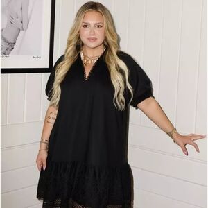 Elegant Black Lace-Trim Mini Dress